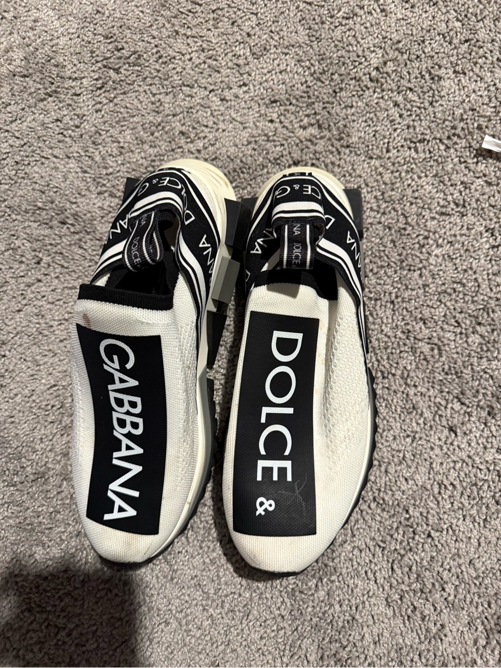 Dolce & Gabbana White and Black Logo Slip-On Loafers men’s